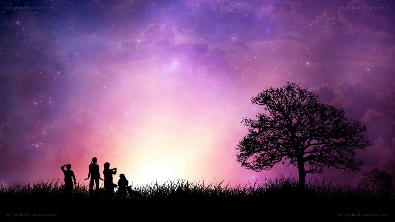 Silhouettes under a starry sky