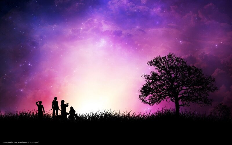 Silhouettes under a starry sky