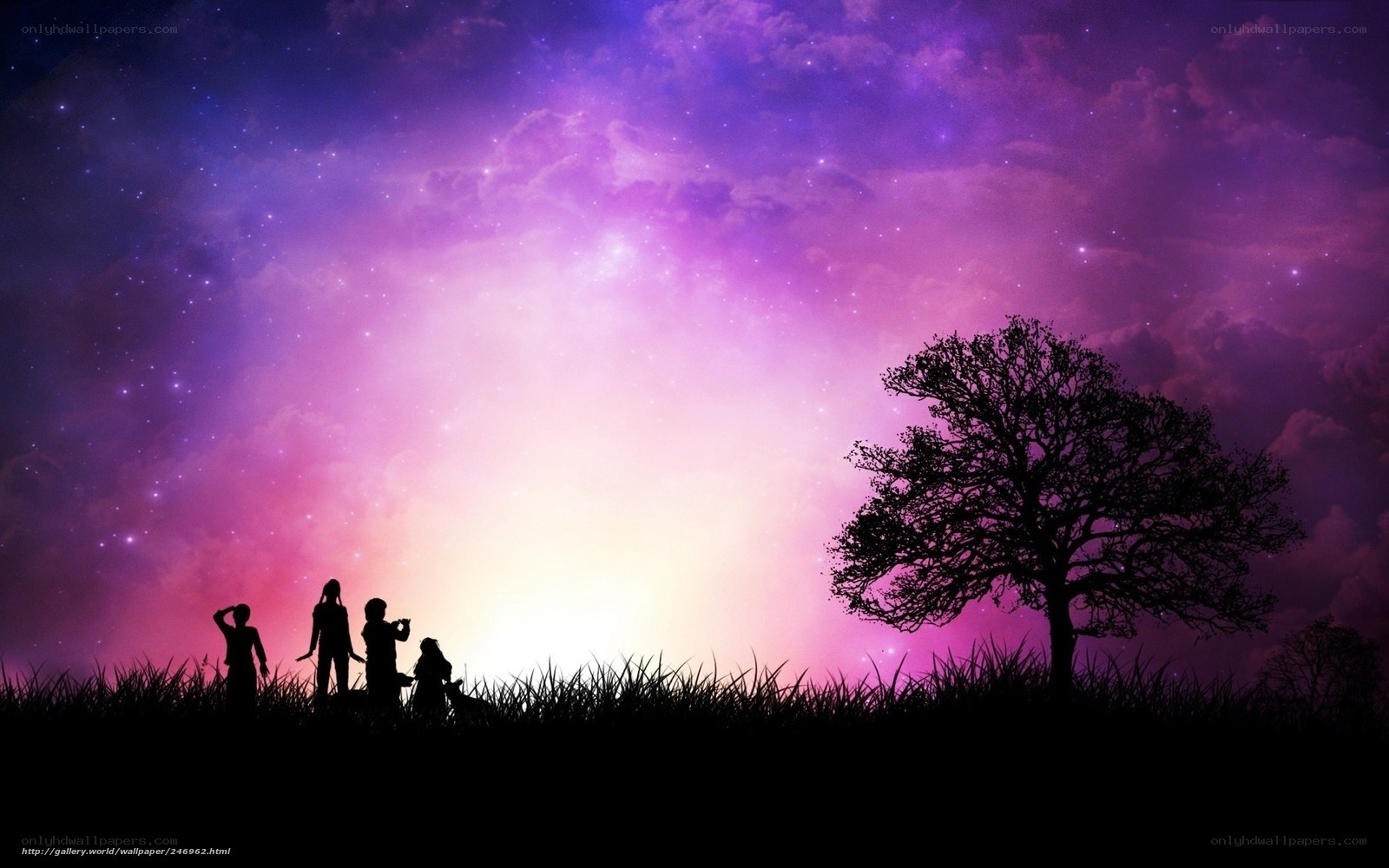 Silhouettes under a starry sky