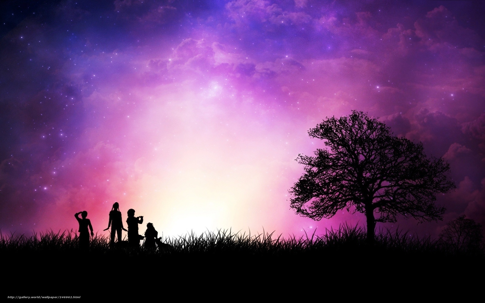 Silhouettes under a starry sky