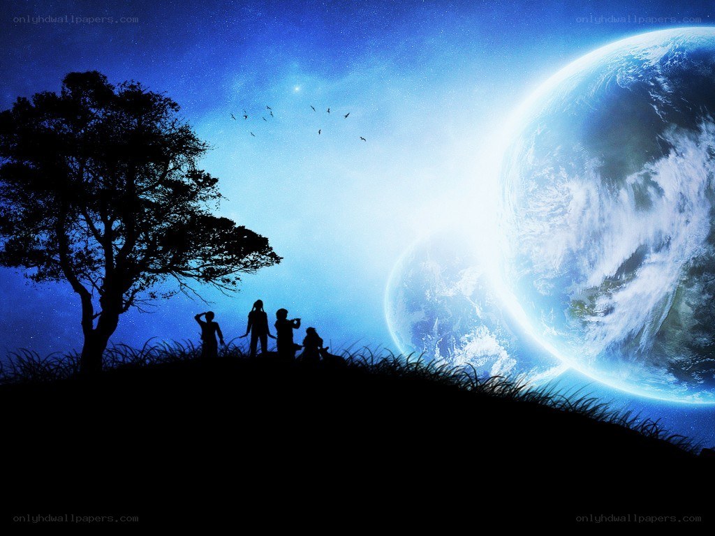 Silhouettes under alien sky