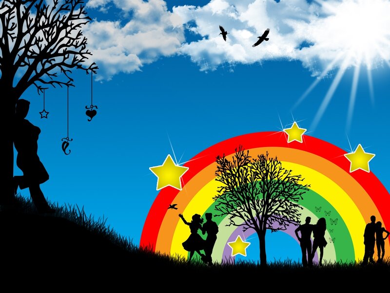 Silhouettes under Rainbow — Blue