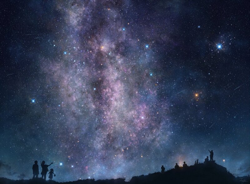 Silhouettes under Starry Sky — Purple, Serene