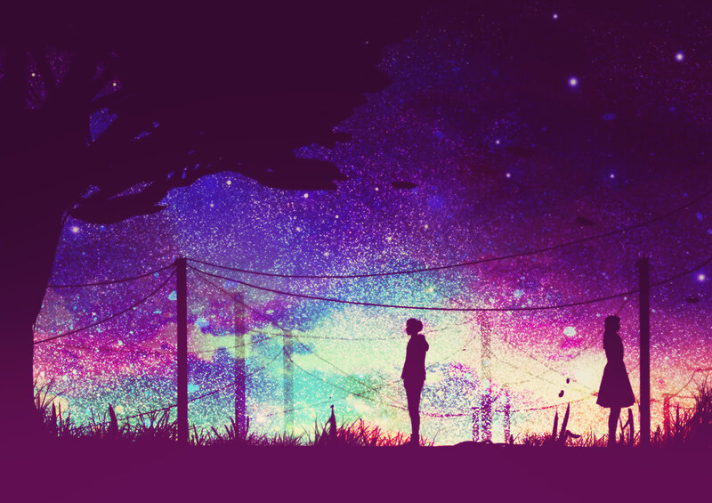 Silhouettes under Starry Sky — Purple