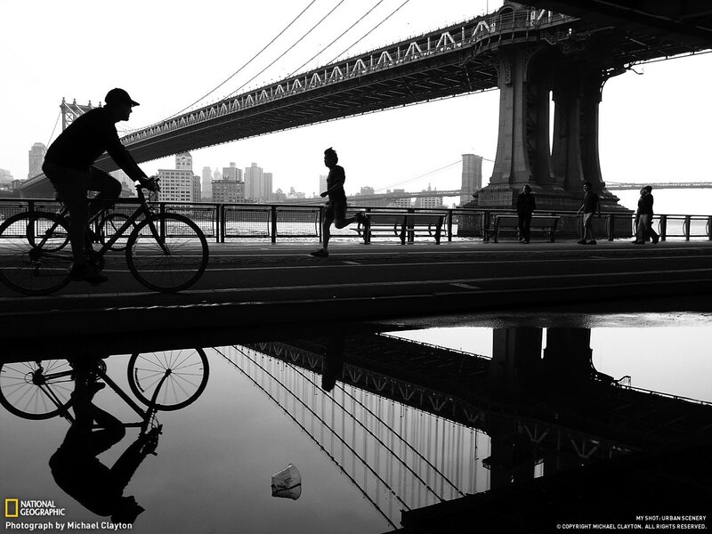 Silhouettes under the bridge