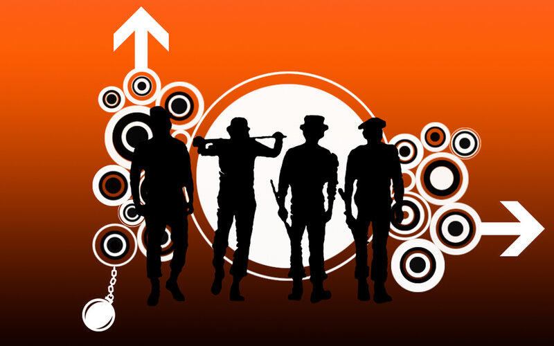 silhouettes with chains and arrows