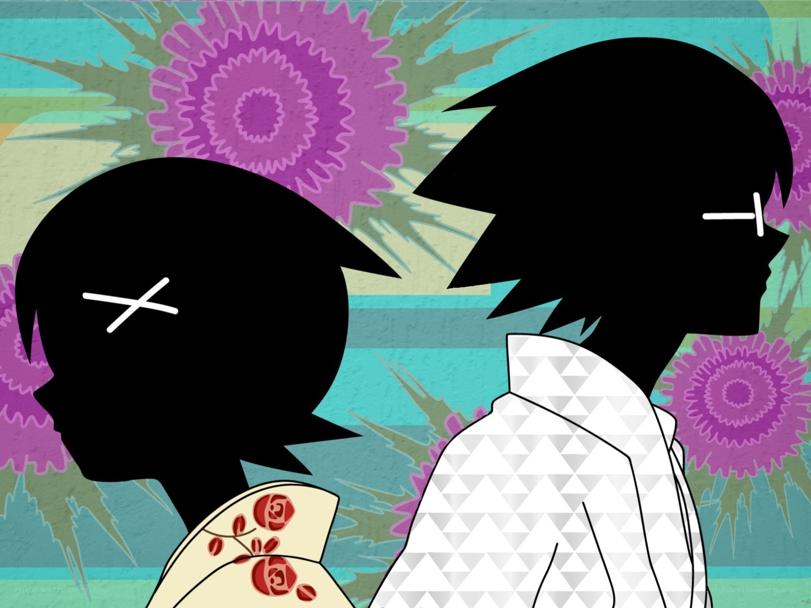 silhouettes with floral background