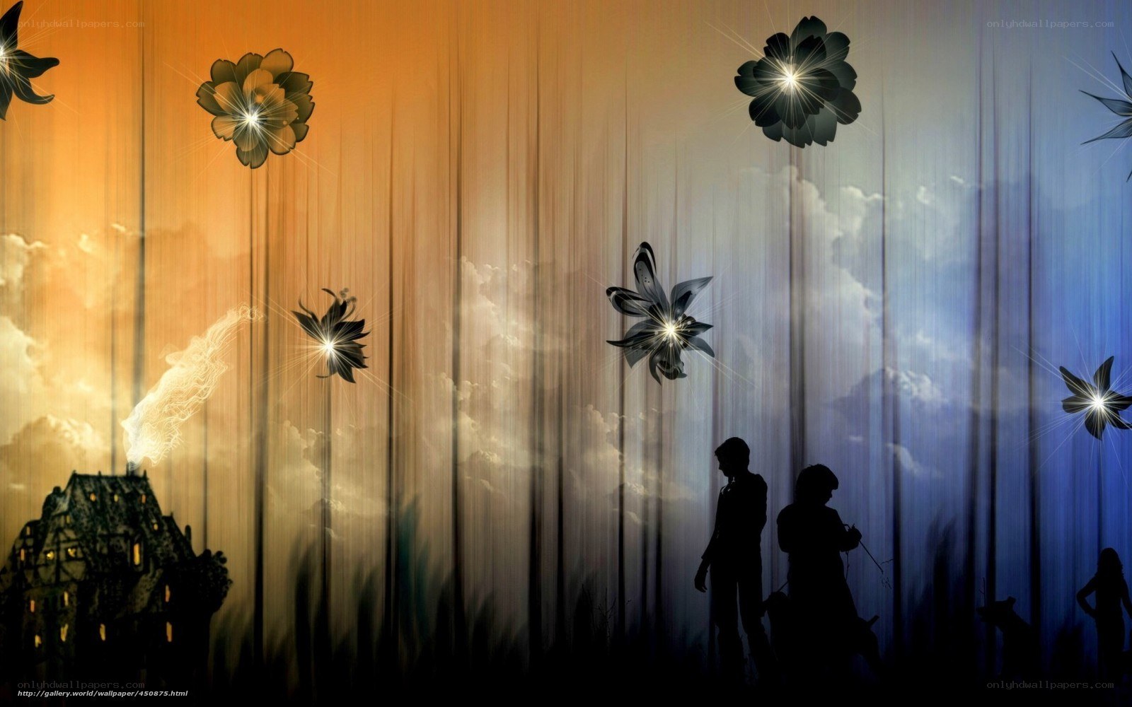 Silhouettes with glowing flowers