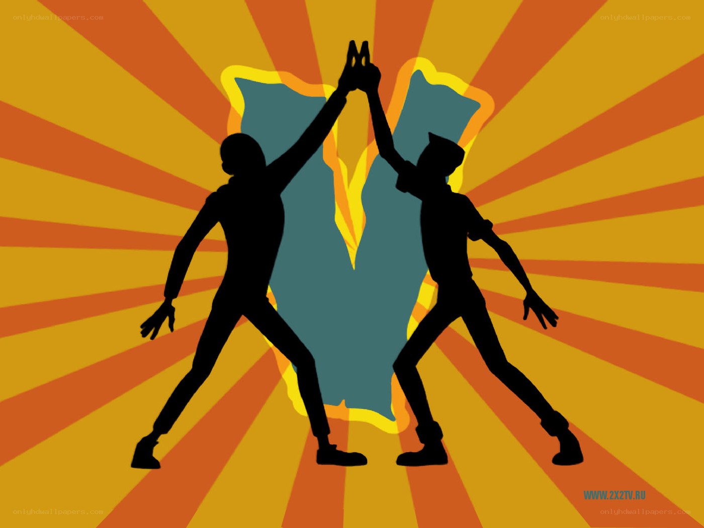 Silhouettes with peace sign