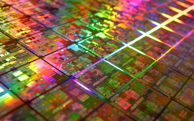 Silicon Wafer with Chips — Green, Technological, Photograph
