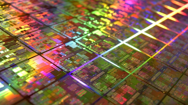 Silicon Wafer with Chips — Green, Technological