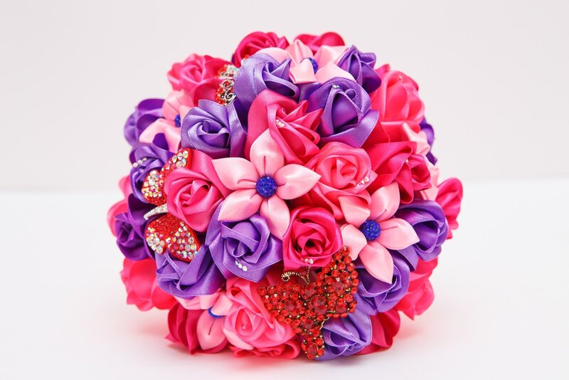 Silk Flower Bouquet — Pink, Festive