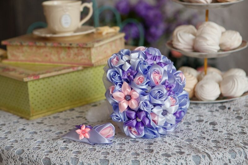 Silk Flower Bouquet — Purple, Elegant