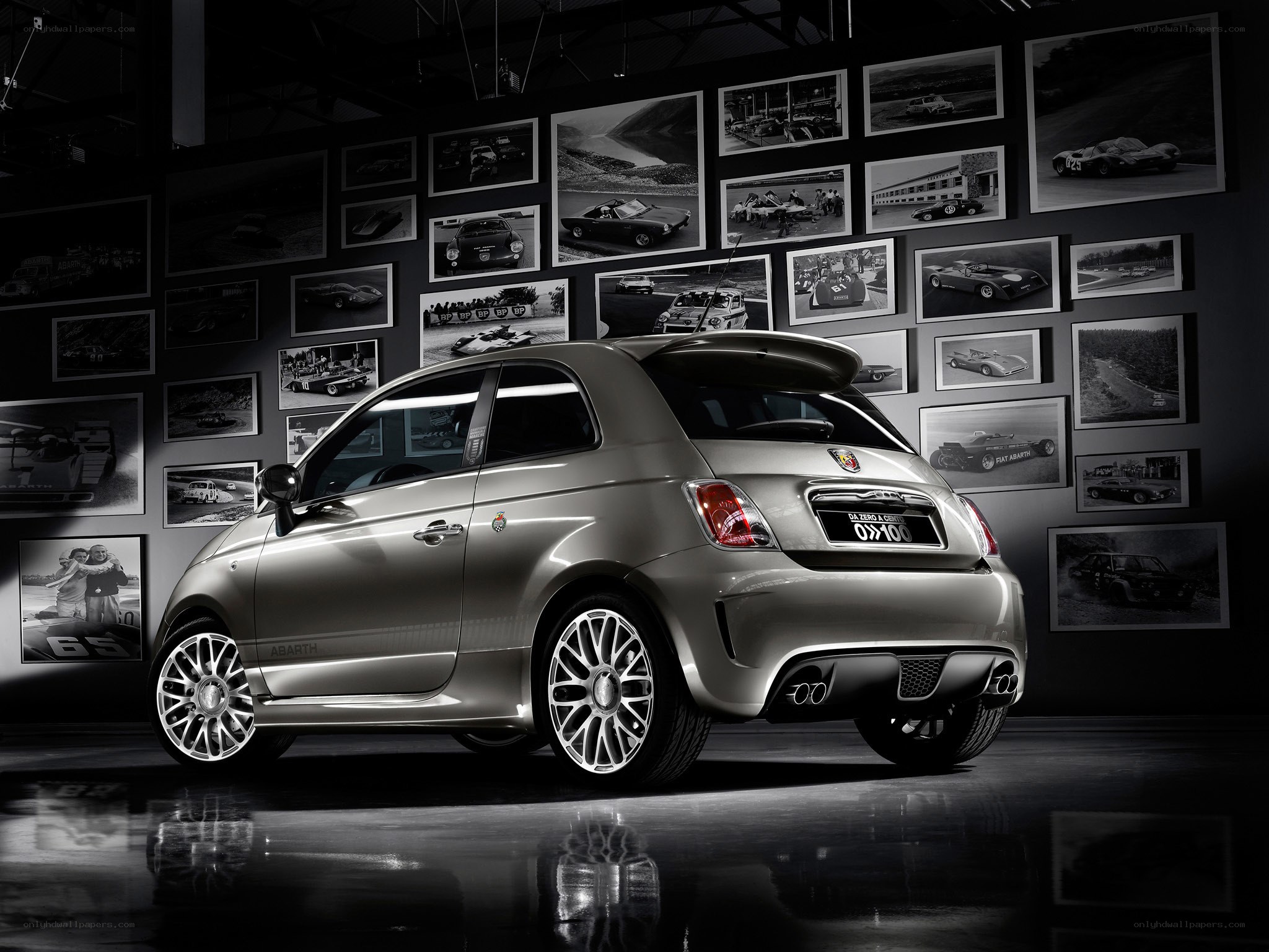 Silver Abarth car in showroom