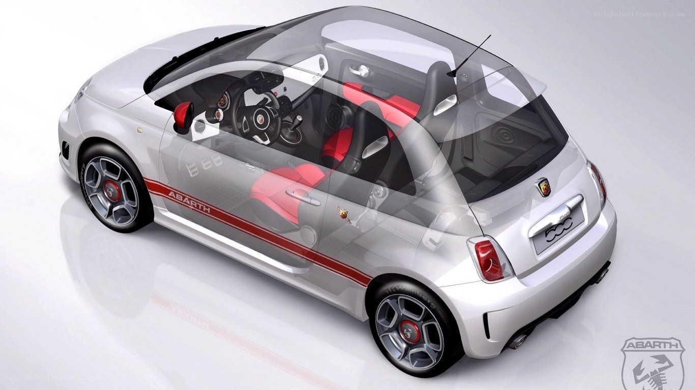 Silver Abarth car with red accents