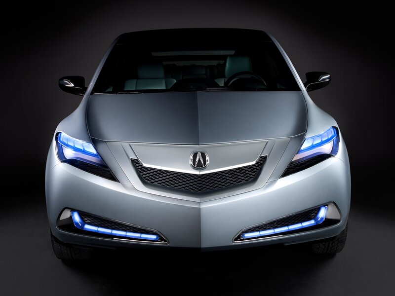 Silver Acura Concept Car — Dramatic, Photograph, Headlights