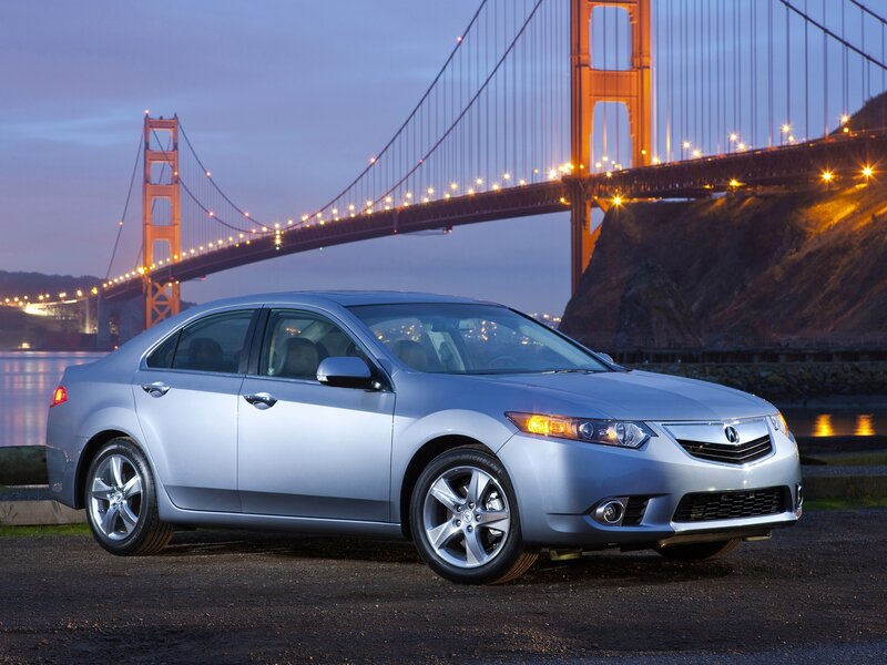Silver Acura TL by Golden Gate Bridge
