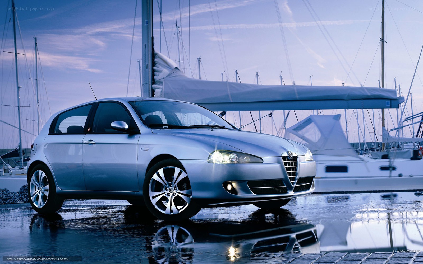 Silver Alfa Romeo in marina