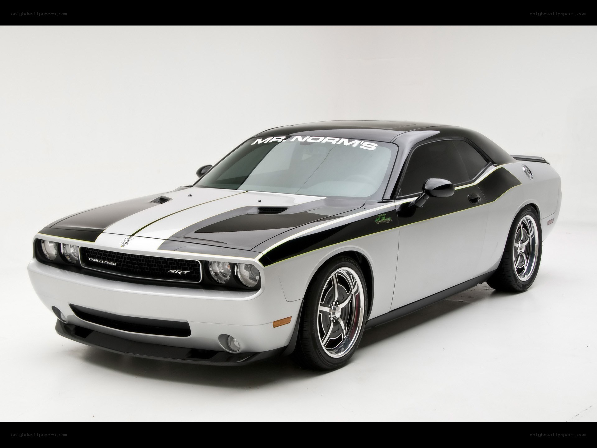 Silver and black Dodge Challenger SRT