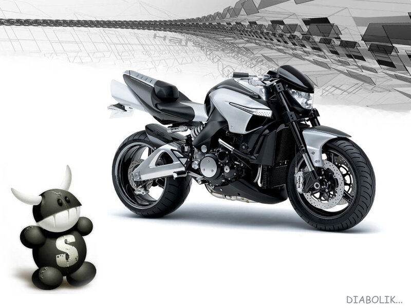 Silver and black motorcycle with mascot