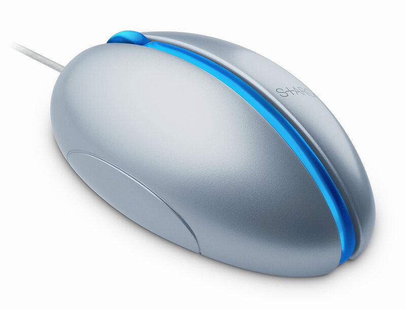 silver and blue computer mouse