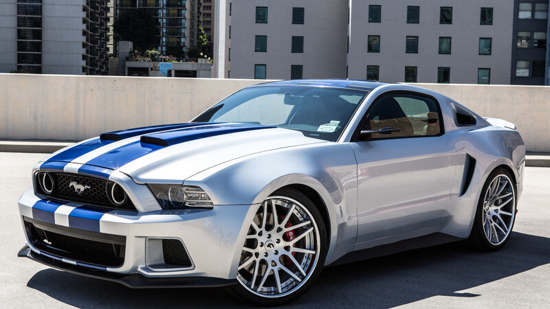 Silver and Blue Mustang
