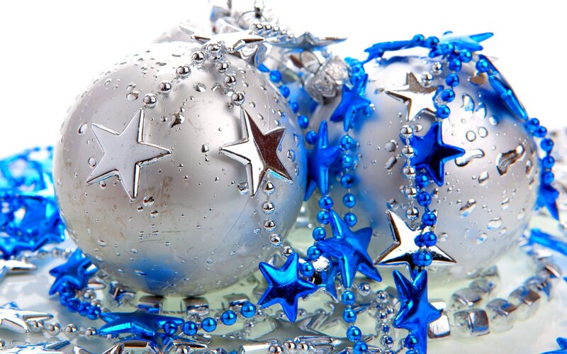 Silver and Blue Ornaments — Festive, Winter, Photograph, Stars