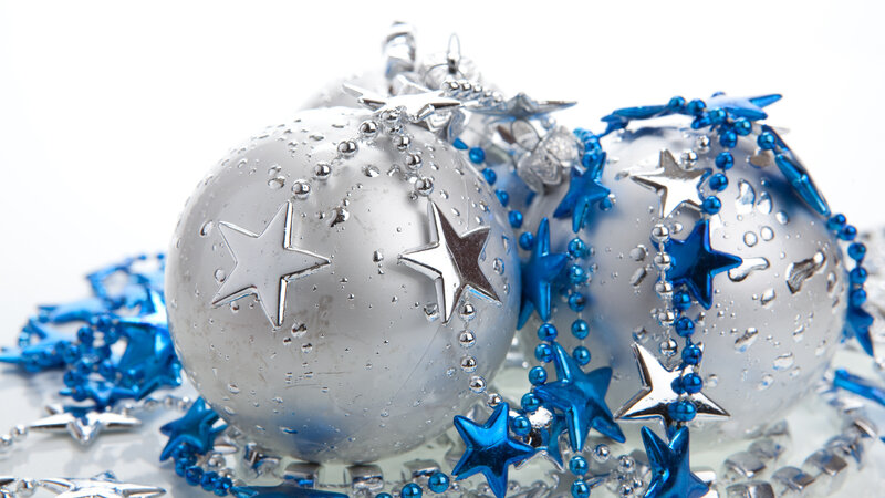 Silver and Blue Ornaments — Festive, Winter, Photograph