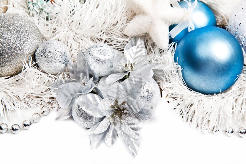 Silver and Blue Ornaments — White