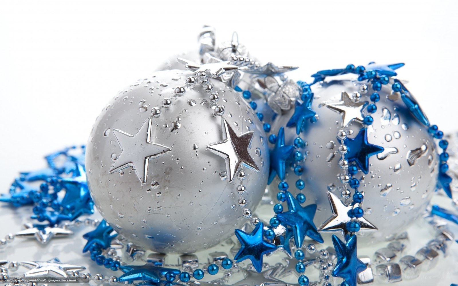 silver and blue ornaments