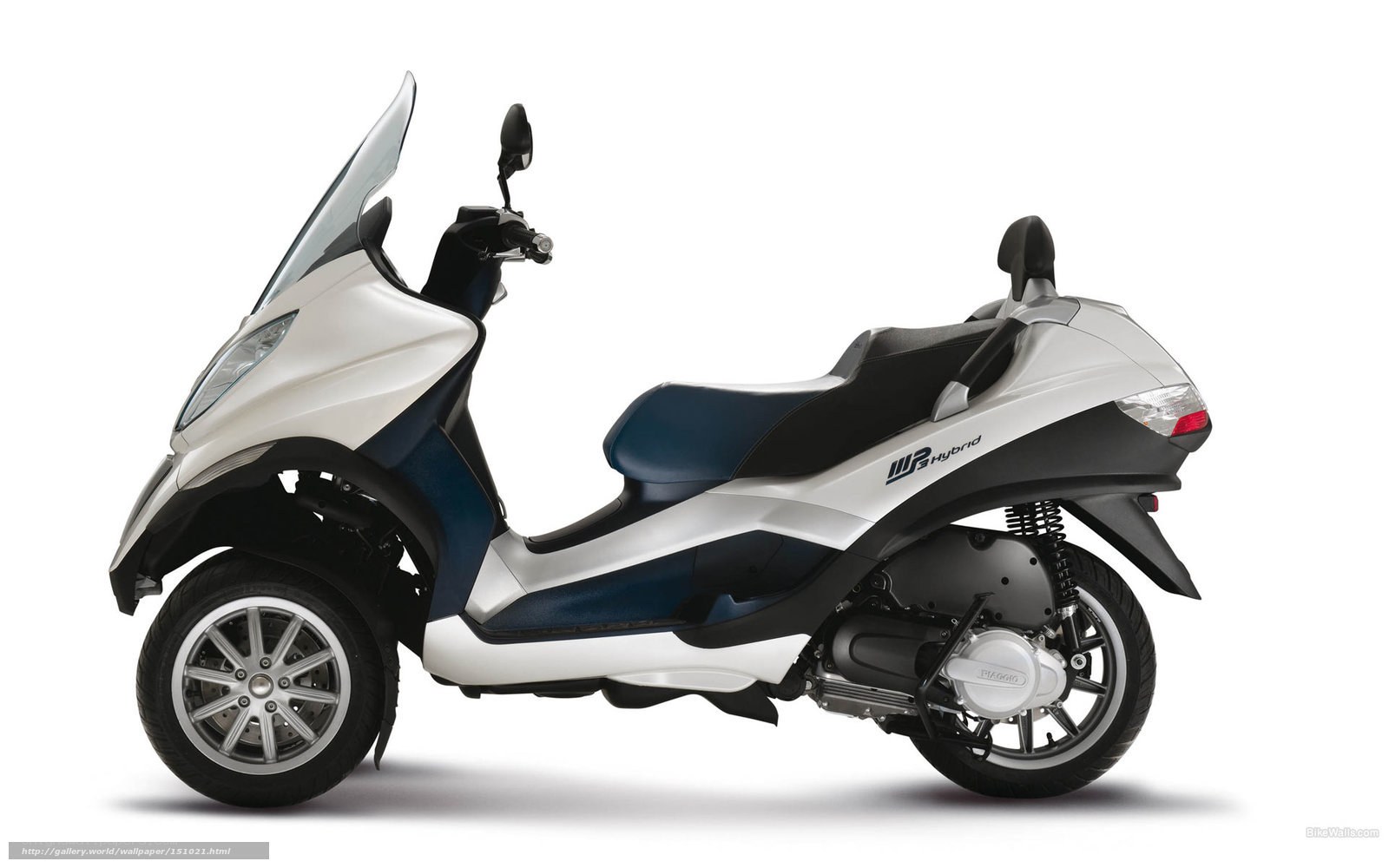 Silver and blue three-wheeled scooter