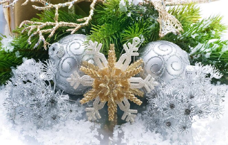 Silver and Gold Ornaments — Festive