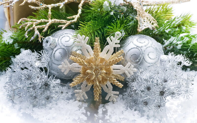 Silver and Gold Ornaments — Festive, Winter