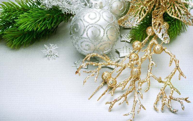 Silver and Gold Ornaments — White, Festive, Winter