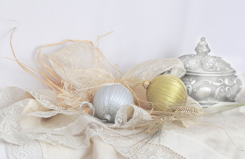 Silver and Gold Ornaments — White
