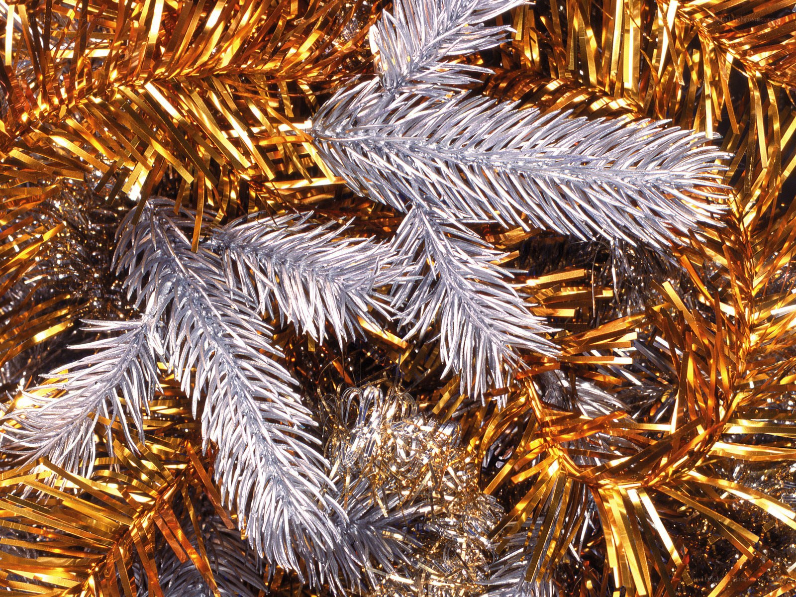 silver and gold tinsel branches