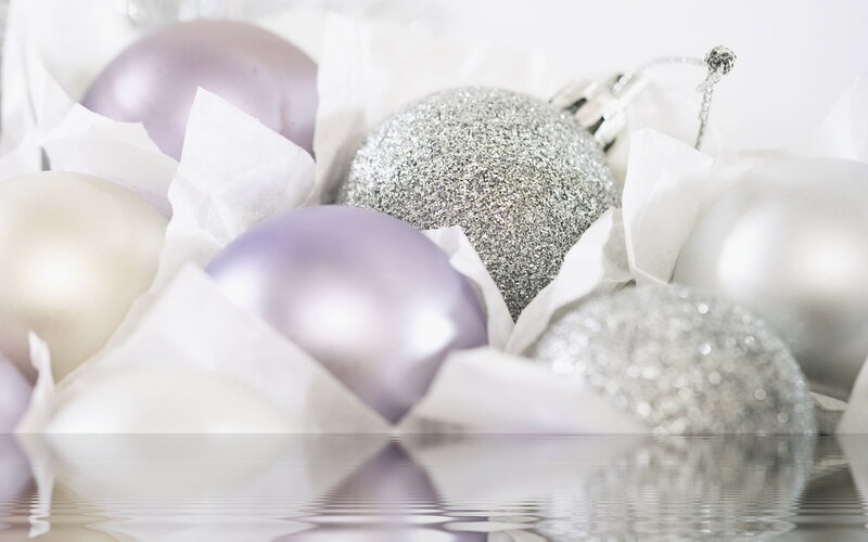 Silver and Purple Ornaments — White