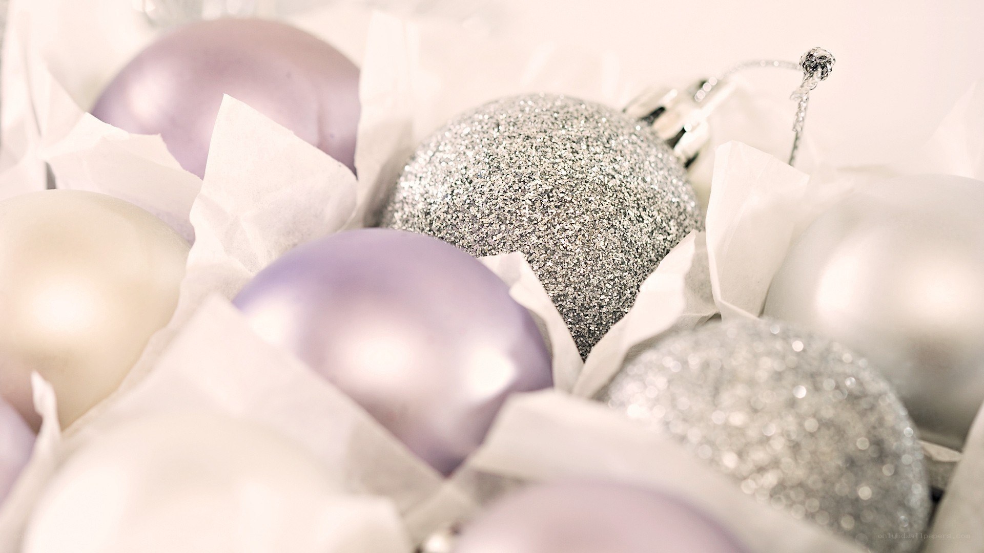 silver and purple ornaments