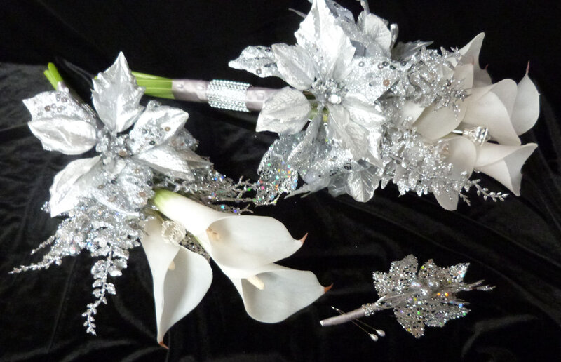 Silver and White Floral Arrangements
