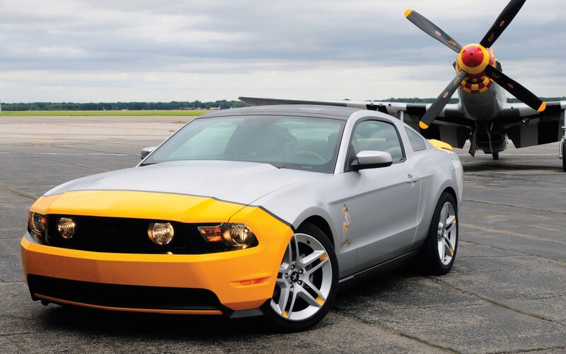 Silver and Yellow Mustang — Gray, Dramatic, Afternoon