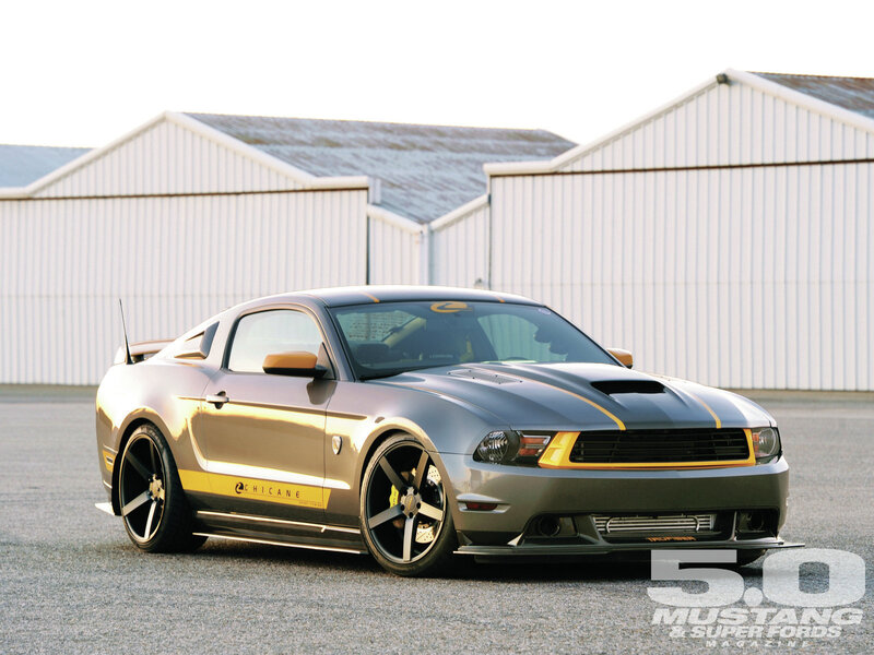 Silver and Yellow Mustang — Gray, Dramatic