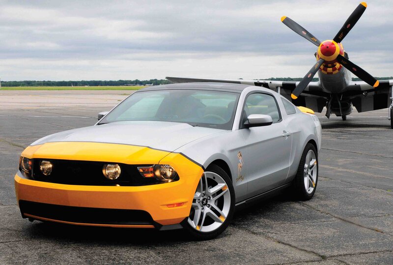 Silver and Yellow Mustang — Gray