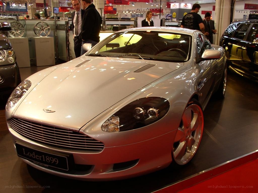 Silver Aston Martin at auto show