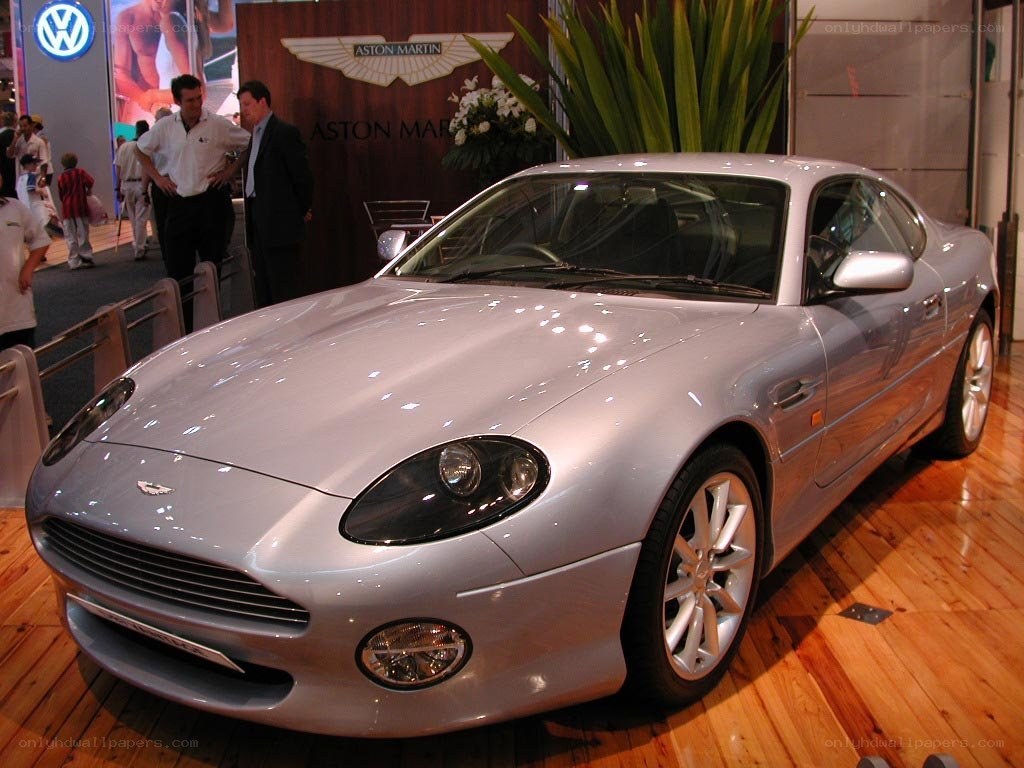 Silver Aston Martin at auto show