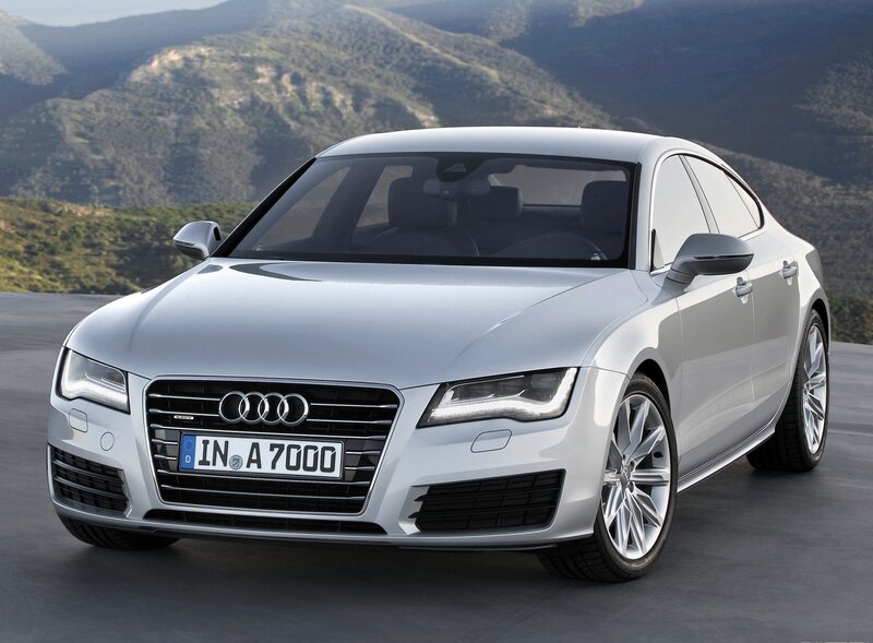 Silver Audi A7 Sedan — Serene, Afternoon, Photograph, Mountains, Road, Black