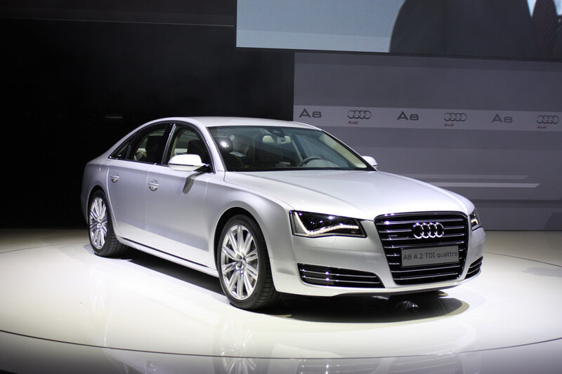 Silver Audi A8 on display