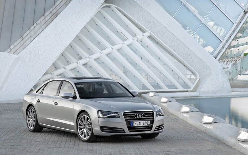 Silver Audi A8 parked outside