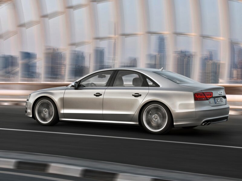 Silver Audi A8 Sedan — Dynamic, Afternoon, Photograph, Car, City Skyline