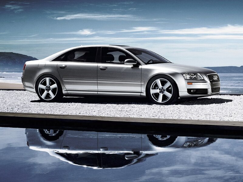 Silver Audi A8 Sedan — Serene, Afternoon, Photograph, Car, Pebbles
