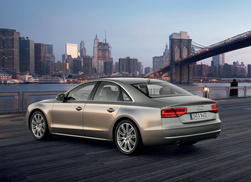 Silver Audi A8 Sedan — Serene, Sunset, Photograph, City Skyline